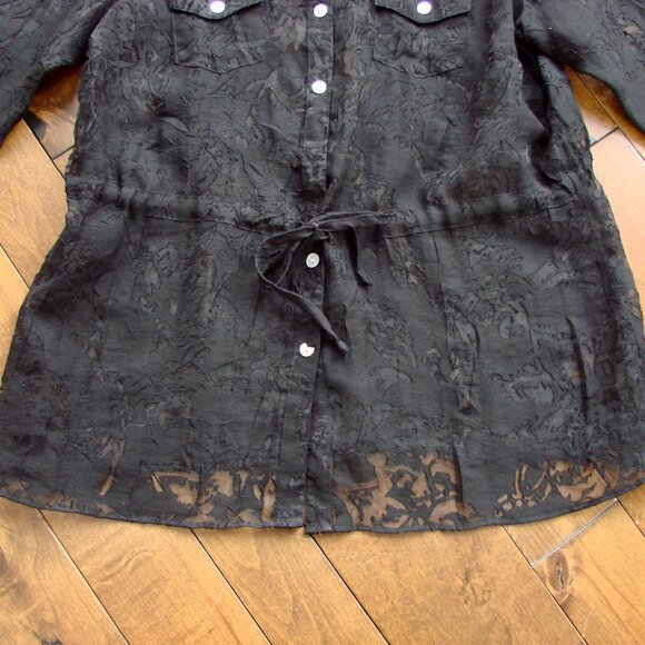Addition Elle Black Lace Tunic Blouse Button Front Tie Waist Open Lace Size 16 - Picture 4 of 9